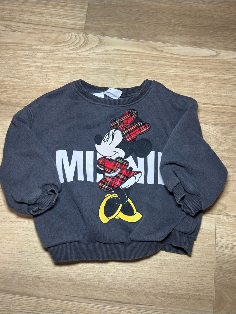 Zara Dark Gray Minnie Mouse Sweatshirt with Red Plaid Accents